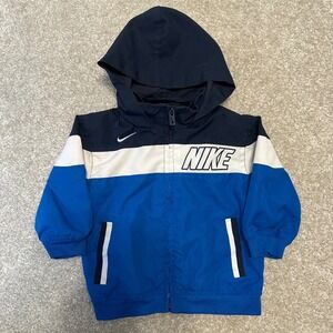 Nike Toddler Windbreaker Jacket Full Zip Hoodie‎ Blue White Navy 18M
